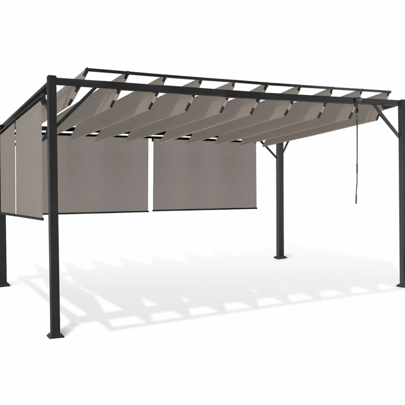 IDMarket Pergola acier lames orientables 3x4m avec 4 stores taupe* Tonnelles De Jardin|Pergolas