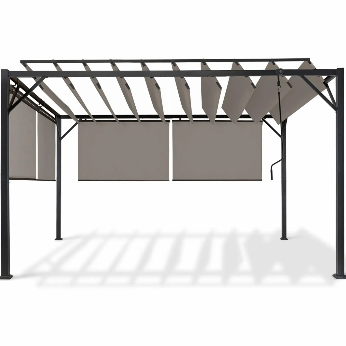IDMarket Pergola acier lames orientables 3x4m avec 4 stores taupe* Tonnelles De Jardin|Pergolas