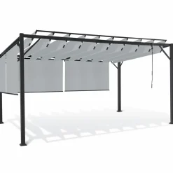 IDMarket Pergola acier lames orientables 3x4 m avec 4 stores gris clair* Tonnelles De Jardin|Pergolas