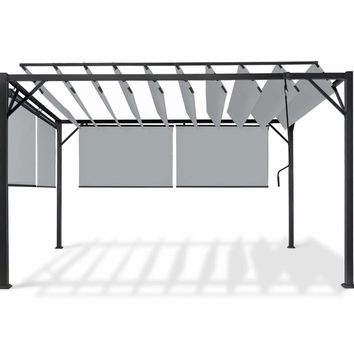 IDMarket Pergola acier lames orientables 3x4 m avec 4 stores gris clair* Tonnelles De Jardin|Pergolas