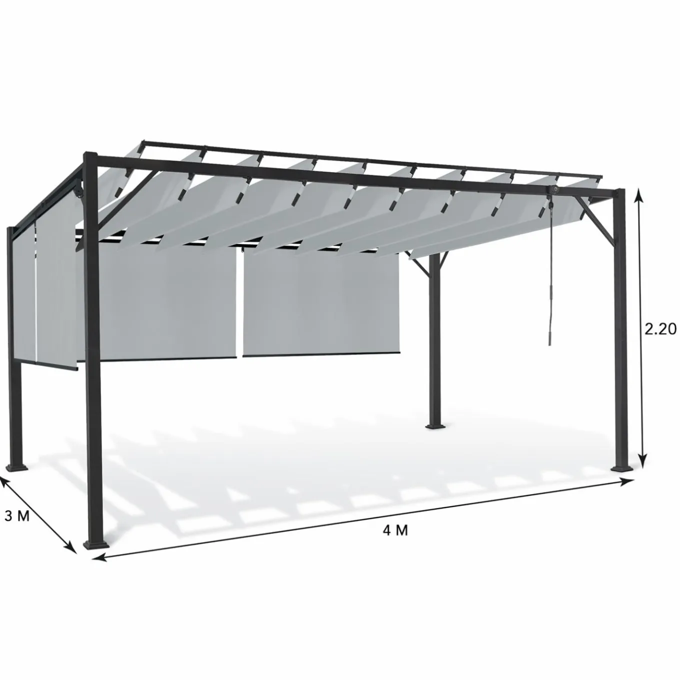 IDMarket Pergola acier lames orientables 3x4 m avec 4 stores gris clair* Tonnelles De Jardin|Pergolas