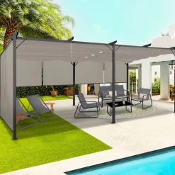 IDMarket Pergola au toit rétractable avec 6 stores coloris taupe* Tonnelles De Jardin|Pergolas