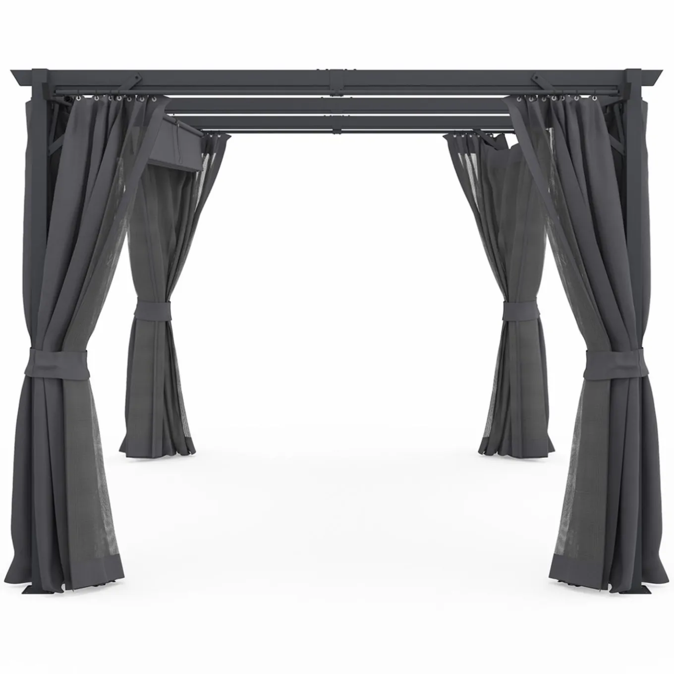 IDMarket Pergola avec moustiquaire intégrée, toit rétractable et 4 rideaux gris 3x4 m* Pergolas