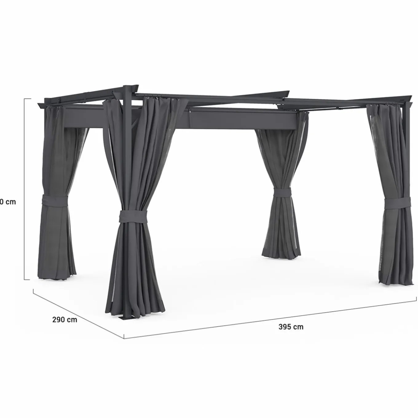 IDMarket Pergola avec moustiquaire intégrée, toit rétractable et 4 rideaux gris 3x4 m* Pergolas
