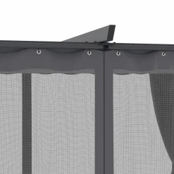 IDMarket Pergola avec moustiquaire intégrée, toit rétractable et 4 rideaux gris 3x4 m* Pergolas