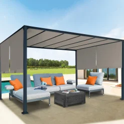 IDMarket Pergola avec rideaux coulissants taupe 3x4m* Tonnelles De Jardin|Pergolas