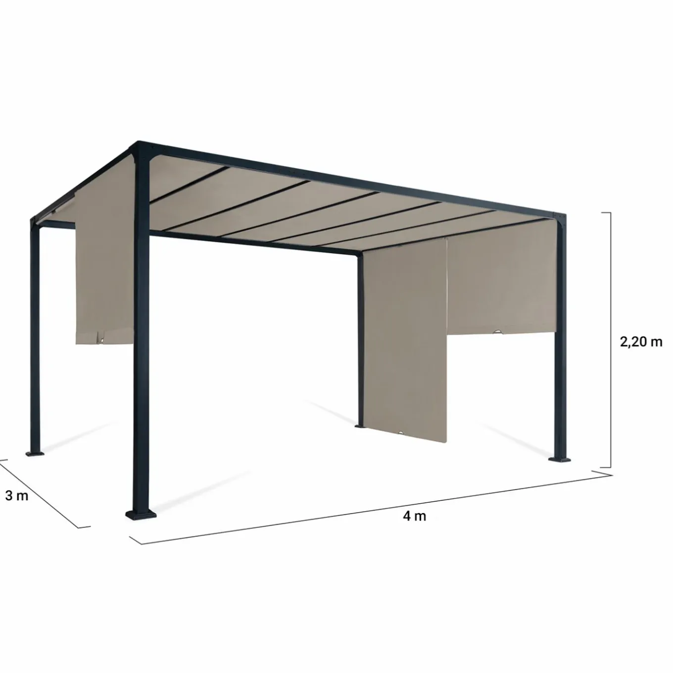 IDMarket Pergola avec rideaux coulissants taupe 3x4m* Tonnelles De Jardin|Pergolas