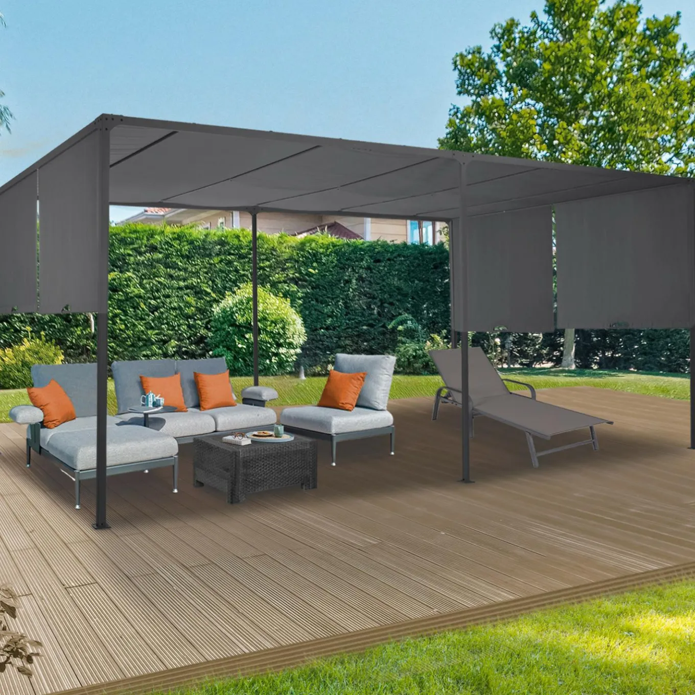 IDMarket Pergola avec rideaux coulissants gris anthracite 3x6m* Tonnelles De Jardin|Pergolas