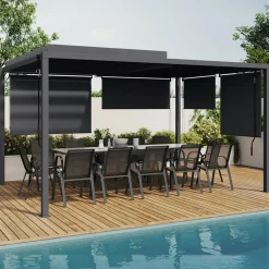 IDMarket Pergola bioclimatique 3x4M lames orientables et stores gris anthracite* Pergolas