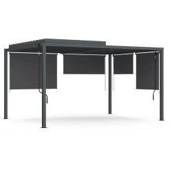 IDMarket Pergola bioclimatique 3x4M lames orientables et stores gris anthracite* Pergolas