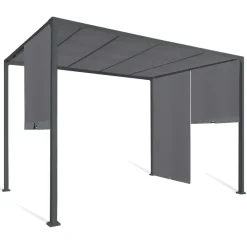 IDMarket Pergola coulissante gris anthracite 2 pans 3x3 M* Tonnelles De Jardin|Pergolas