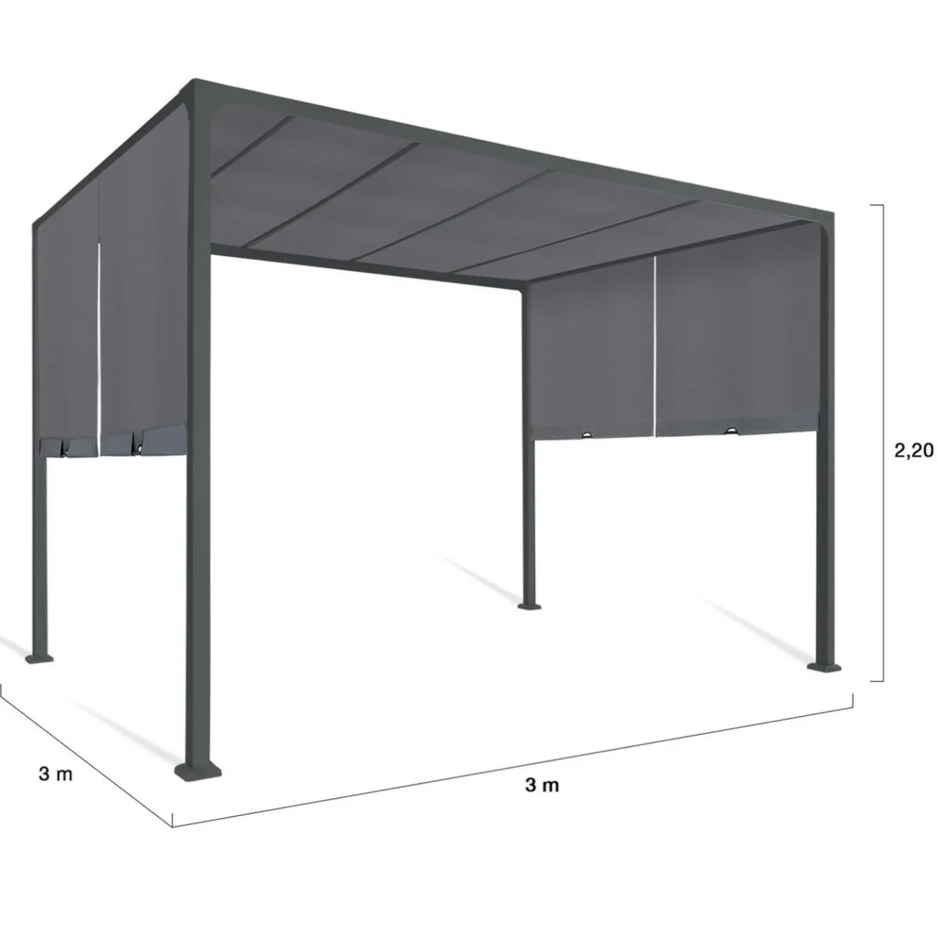 IDMarket Pergola coulissante gris anthracite 2 pans 3x3 M* Tonnelles De Jardin|Pergolas