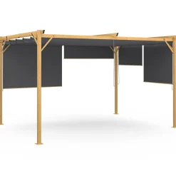 IDMarket Pergola effet bois 3x4 M toit rétractable et 4 stores gris anthracite* Tonnelles De Jardin|Pergolas