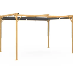 IDMarket Pergola effet bois 3x4 M toit rétractable et 4 stores gris anthracite* Tonnelles De Jardin|Pergolas