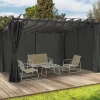 IDMarket Pergola lames orientables avec 4 rideaux gris 3x4 M* Tonnelles De Jardin|Pergolas