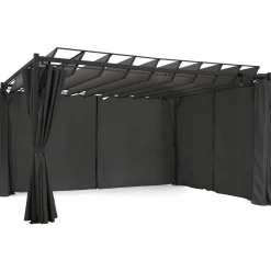 IDMarket Pergola lames orientables avec 4 rideaux gris 3x4 M* Tonnelles De Jardin|Pergolas