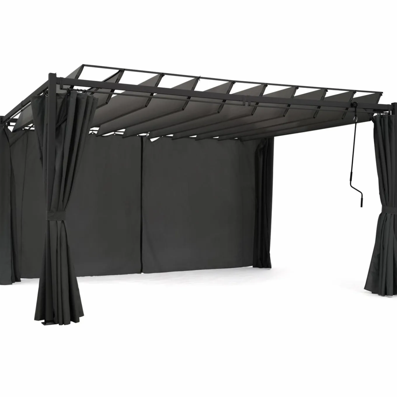 IDMarket Pergola lames orientables avec 4 rideaux gris 3x4 M* Tonnelles De Jardin|Pergolas