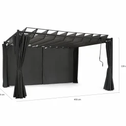 IDMarket Pergola lames orientables avec 4 rideaux gris 3x4 M* Tonnelles De Jardin|Pergolas
