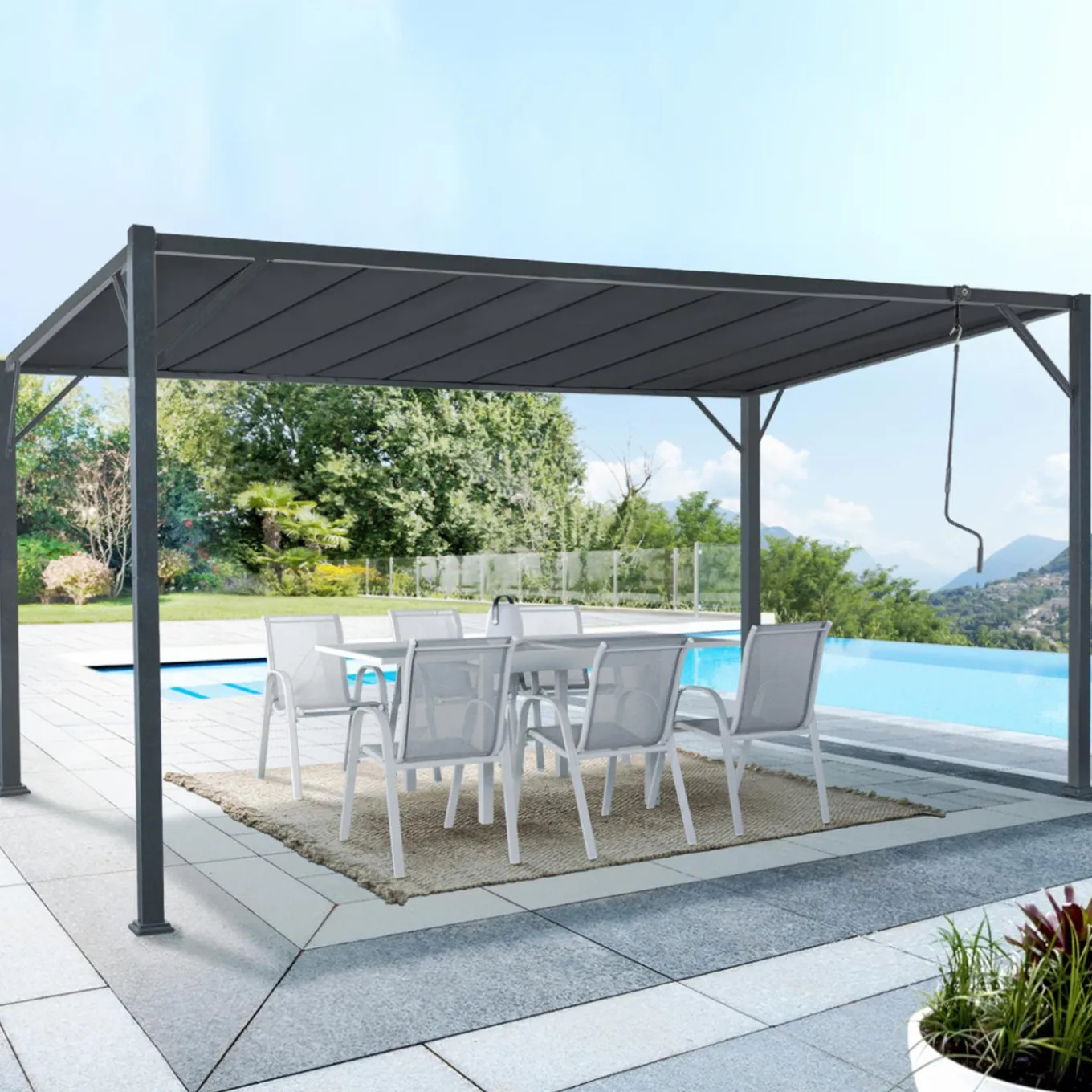 IDMarket Pergola lames orientables gris anthracite* Tonnelles De Jardin|Pergolas