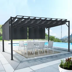 IDMarket Pergola lames orientables et stores gris anthracite* Tonnelles De Jardin|Pergolas