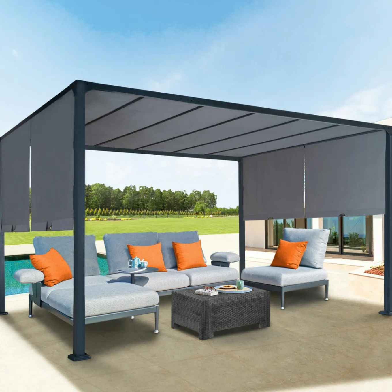 IDMarket Pergola toile coulissante en métal gris* Tonnelles De Jardin|Pergolas