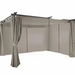 IDMarket Pergola toit rétractable avec rideaux coloris taupe* Tonnelles De Jardin|Pergolas