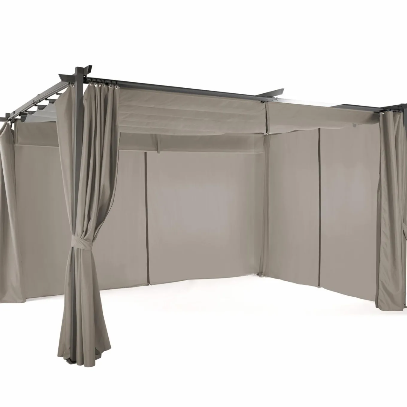 IDMarket Pergola toit rétractable avec rideaux coloris taupe* Tonnelles De Jardin|Pergolas