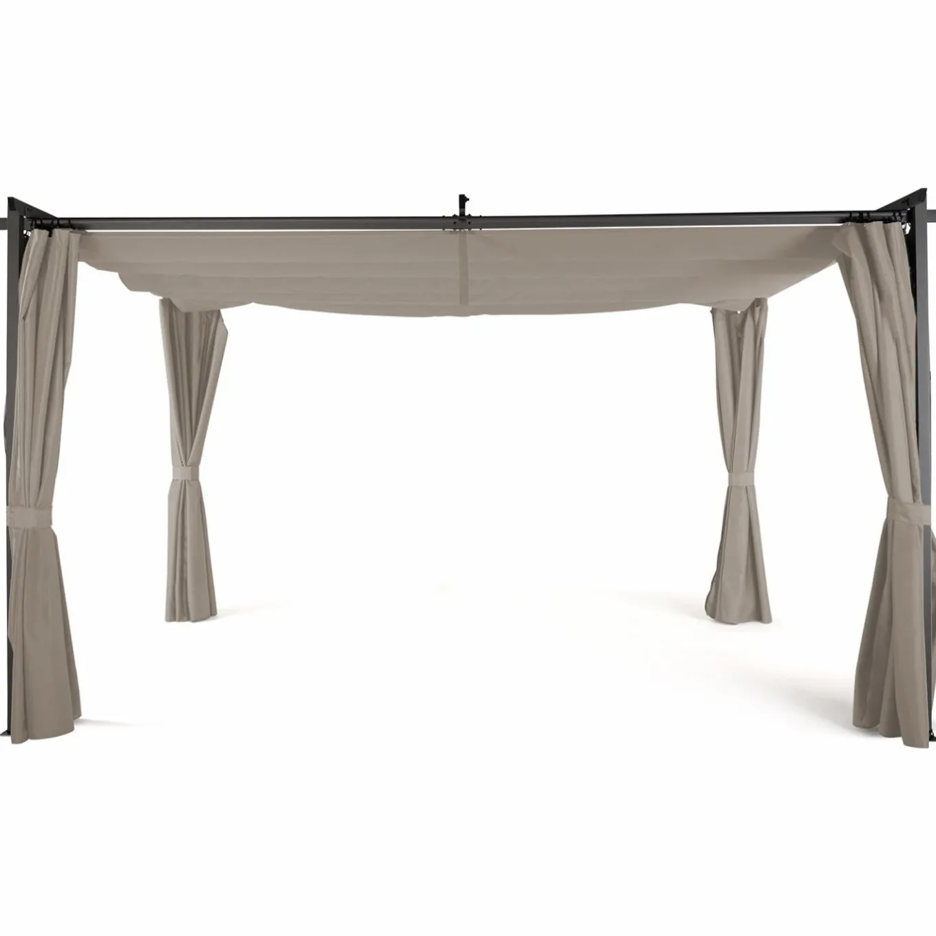 IDMarket Pergola toit rétractable avec rideaux coloris taupe* Tonnelles De Jardin|Pergolas