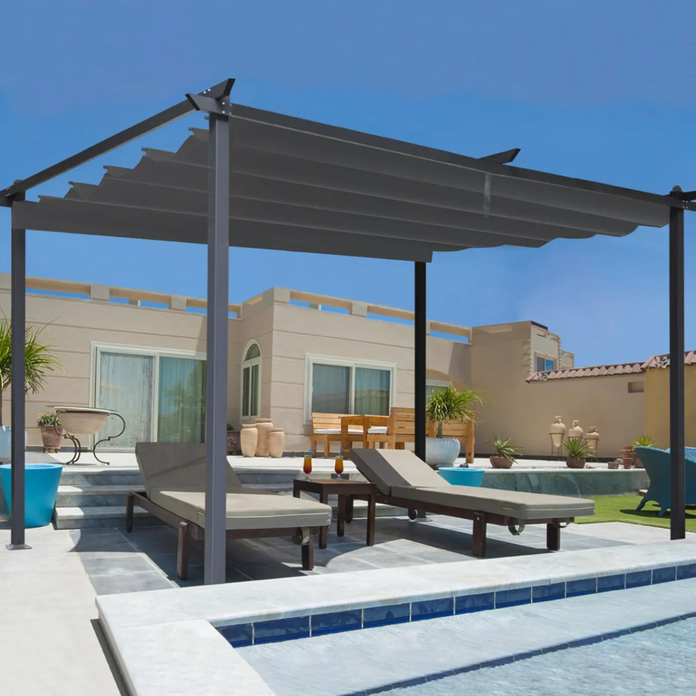 IDMarket Pergola toit rétractable gris 3x4 M* Tonnelles De Jardin|Pergolas