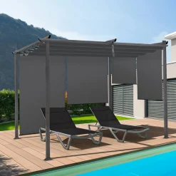 IDMarket Pergola toit rétractable gris et stores enrouleurs* Tonnelles De Jardin|Pergolas
