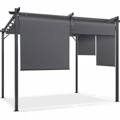 IDMarket Pergola toit rétractable gris et stores enrouleurs* Tonnelles De Jardin|Pergolas