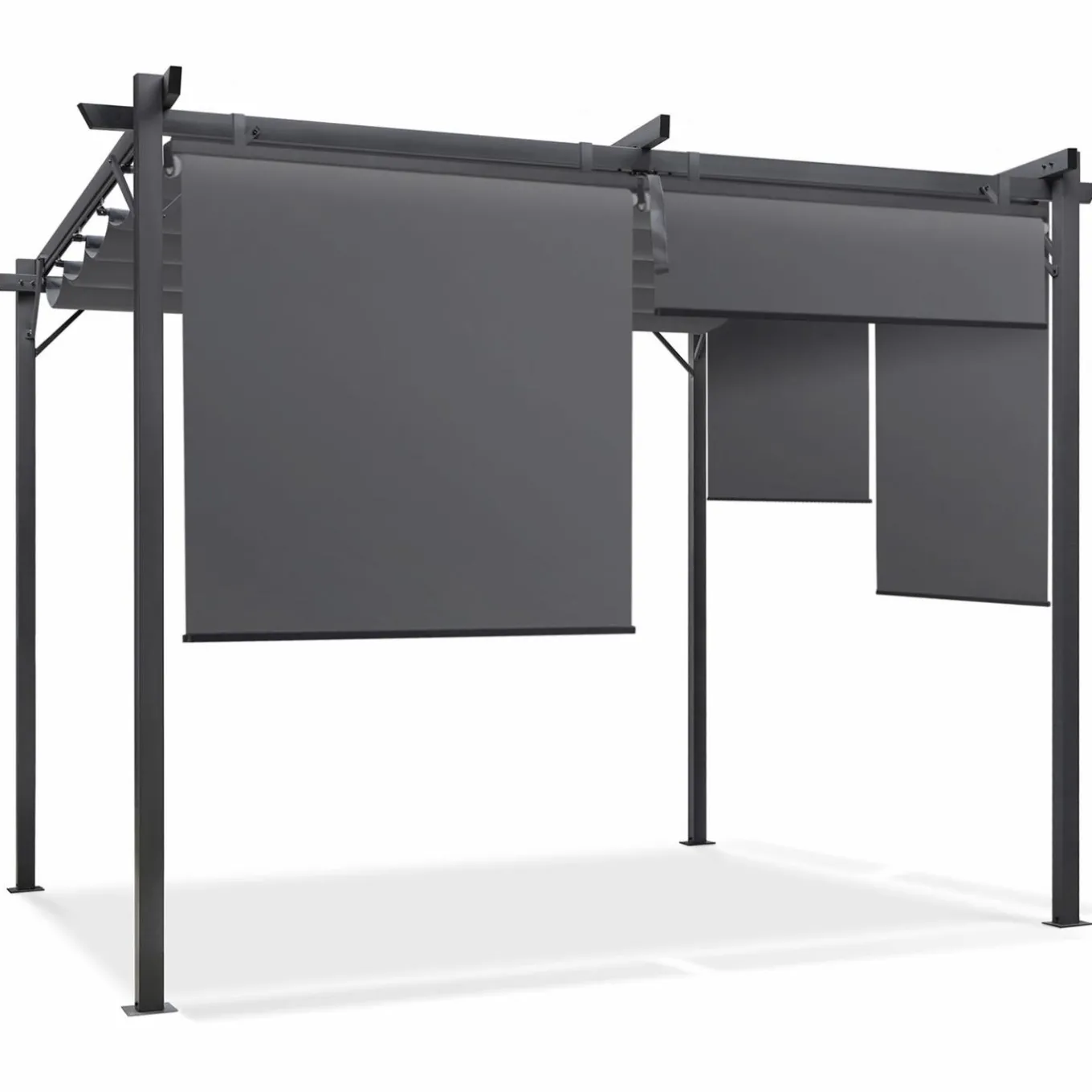 IDMarket Pergola toit rétractable gris et stores enrouleurs* Tonnelles De Jardin|Pergolas