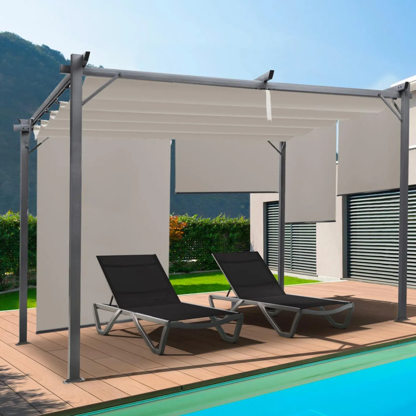 IDMarket Pergola toit rétractable taupe et stores enrouleurs* Tonnelles De Jardin|Pergolas