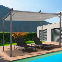 IDMarket Pergola toit rétractable taupe et stores enrouleurs* Tonnelles De Jardin|Pergolas