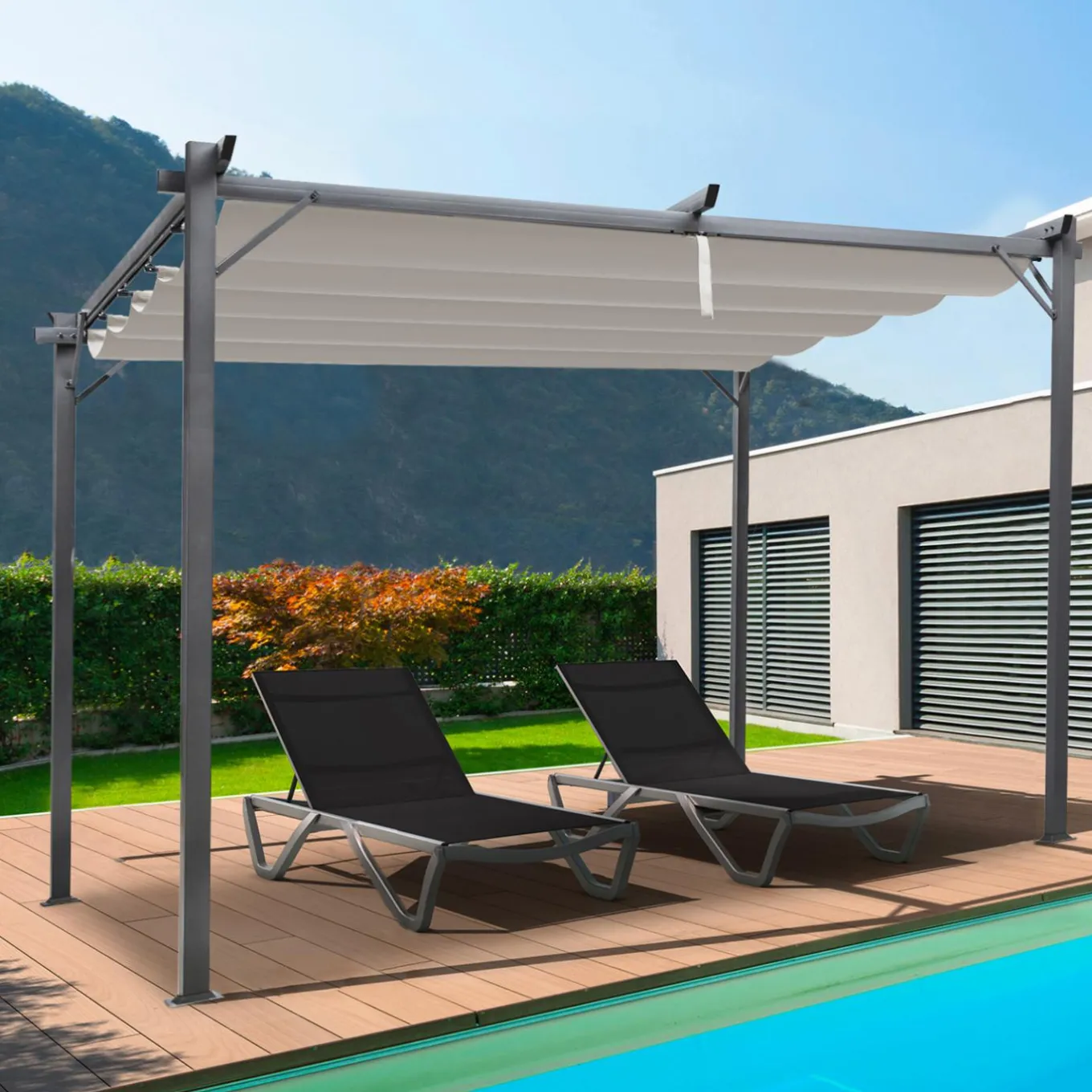 IDMarket Pergola toit rétractable taupe et stores enrouleurs* Tonnelles De Jardin|Pergolas