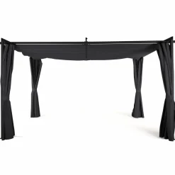 IDMarket Pergola toit rétractable 3x4m gris avec 4 rideaux* Tonnelles De Jardin|Pergolas