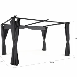 IDMarket Pergola toit rétractable 3x4m gris avec 4 rideaux* Tonnelles De Jardin|Pergolas