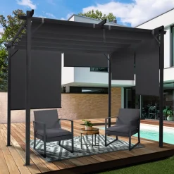 IDMarket Pergola 3x3 m toit rétractable gris anthracite et stores enrouleurs* Tonnelles De Jardin|Pergolas