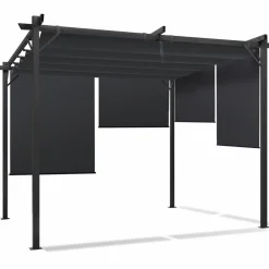 IDMarket Pergola 3x3 m toit rétractable gris anthracite et stores enrouleurs* Tonnelles De Jardin|Pergolas