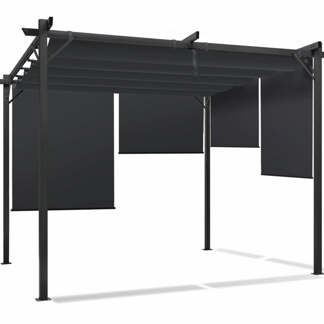 IDMarket Pergola 3x3 m toit rétractable gris anthracite et stores enrouleurs* Tonnelles De Jardin|Pergolas