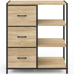 IDMarket Petit buffet d’appoint industriel 3 tiroirs et étagères* Collection Industrielle|Petits Meubles