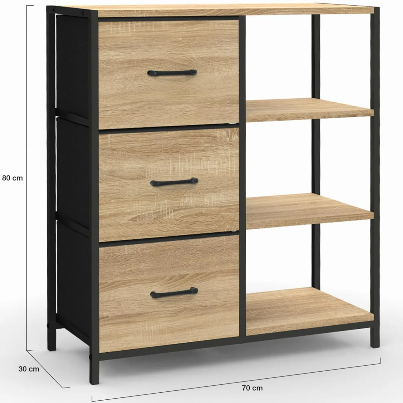 IDMarket Petit buffet d’appoint industriel 3 tiroirs et étagères* Collection Industrielle|Petits Meubles