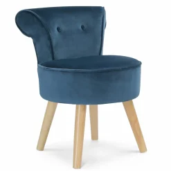 IDMarket Petit fauteuil crapaud bleu en velours* Salon Complet|Fauteuils