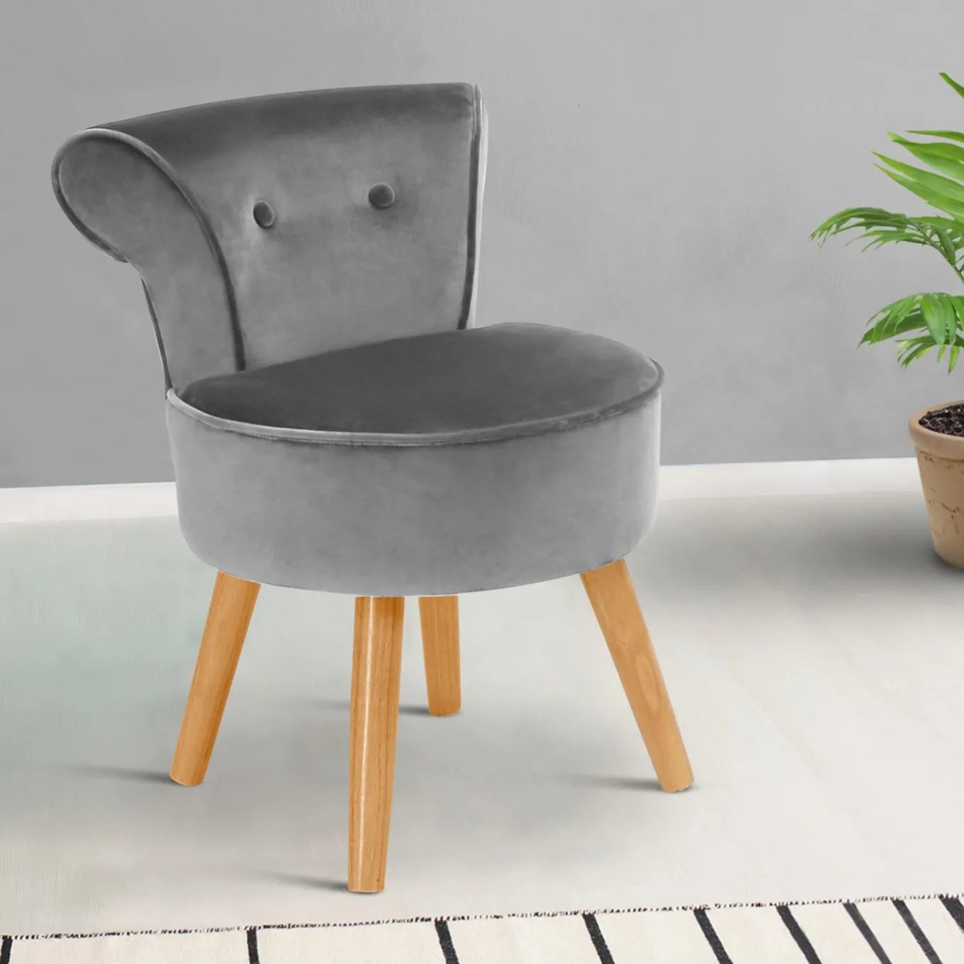 IDMarket Petit fauteuil crapaud gris en velours* Salon Complet|Fauteuils