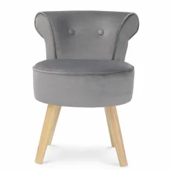 IDMarket Petit fauteuil crapaud gris en velours* Salon Complet|Fauteuils