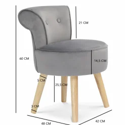 IDMarket Petit fauteuil crapaud gris en velours* Salon Complet|Fauteuils