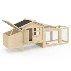 IDMarket Petit poulailler en bois pour 2 poules avec enclos et pondoir sur pilotis* Poulaillers