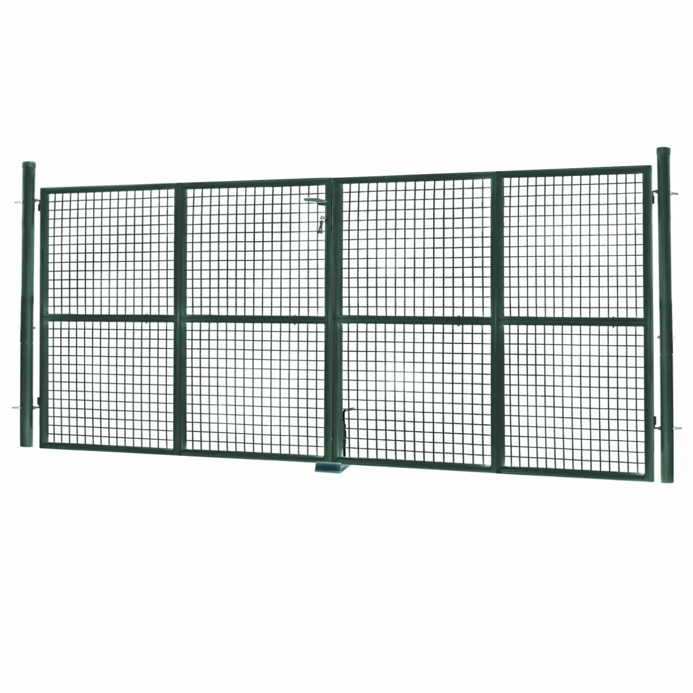 IDMarket Portail battant grillagé en acier vert 3M15 x 1M50 avec serrure et poignée* Accessoires Animaux|Portail Et Portillon