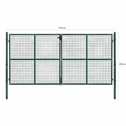 IDMarket Portail battant grillagé en acier vert 3M15 x 1M50 avec serrure et poignée* Accessoires Animaux|Portail Et Portillon