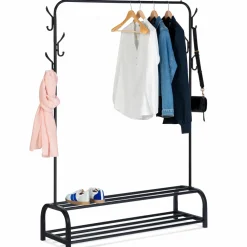 IDMarket Portant vêtements en métal noir avec étagères à chaussures* Meubles Hauts|Meubles Noirs